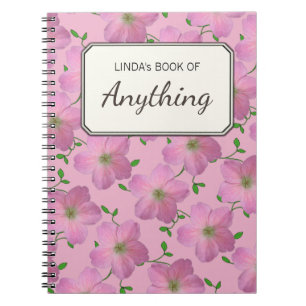 Romantic Pink Flowers on any Colour Personalized Notebook