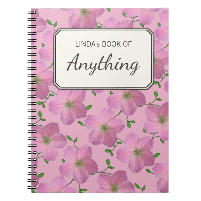 Romantic Pink Flowers on any Colour Personalized Notebook (Front)