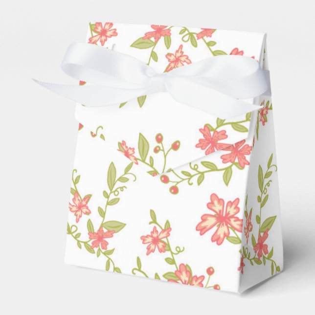 Romantic Pink Flowers Wedding Favor Box (Front Side)