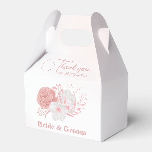 romantic pink flowers wedding  favor box (Front Side)