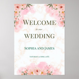 Romantic Pink Flowers Wedding Sign