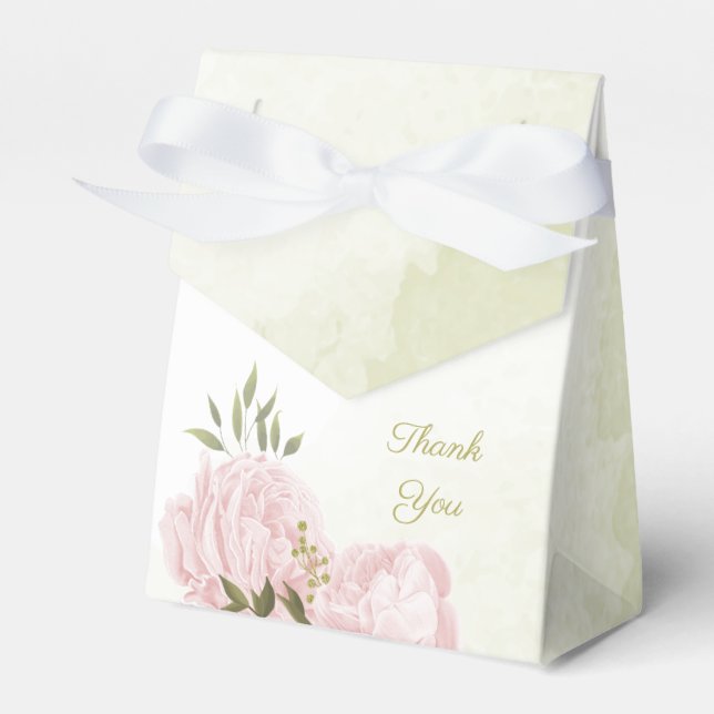 romantic pink flowers with green leaves wedding favor box (Front Side)