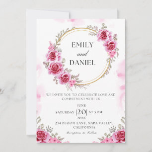 Romantic Pink Folded Wedding Invitation 