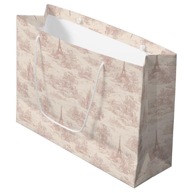 Romantic Pink French Toile Countryside Pattern (1) Large Gift Bag (Front Angled)