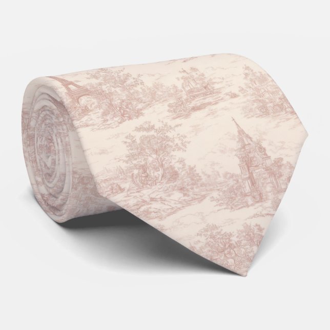 Romantic Pink French Toile Countryside Pattern (1) Tie (Rolled)