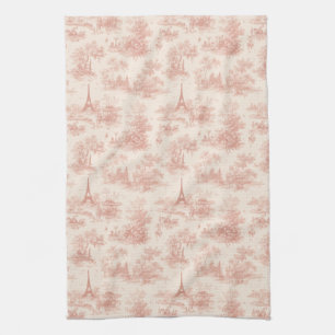Romantic Pink French Toile Countryside Pattern (2) Kitchen Towel