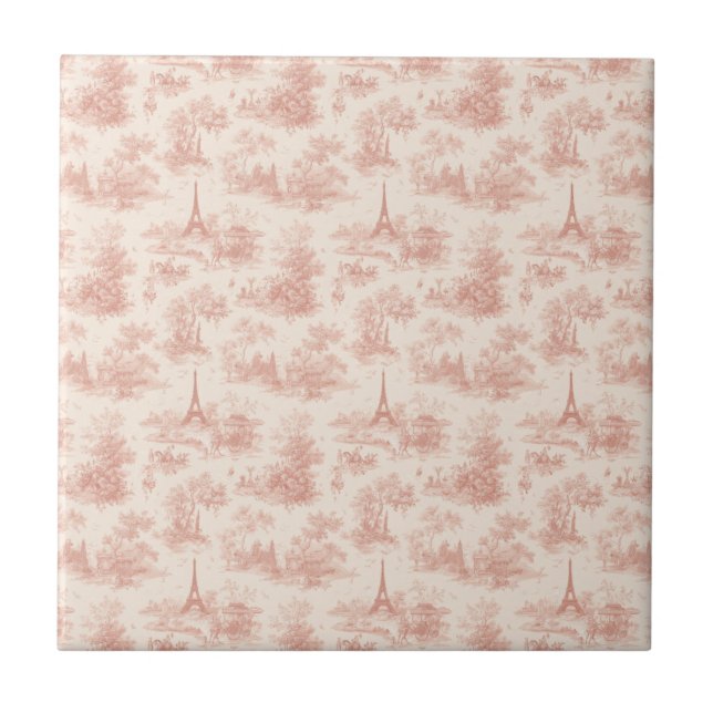 Romantic Pink French Toile Countryside Pattern (2) Tile (Front)