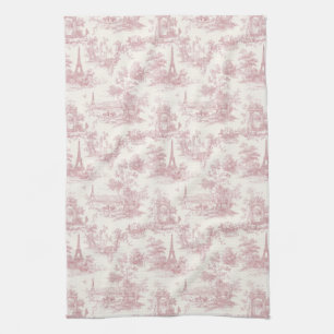 Romantic Pink French Toile Countryside Pattern (3) Kitchen Towel