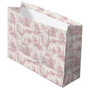 Romantic Pink French Toile Countryside Pattern (3) Large Gift Bag