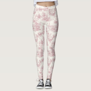 Romantic Pink French Toile Countryside Pattern (3) Leggings