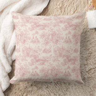 Romantic Pink French Toile Countryside Pattern (4) Throw Pillow