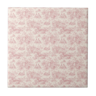 Romantic Pink French Toile Countryside Pattern (4) Tile