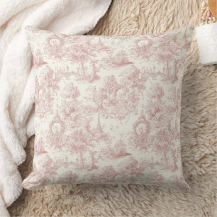 Romantic Pink French Toile Countryside Pattern (5) Throw Pillow