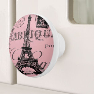 romantic pink french vintage paris eiffel tower ceramic knob