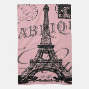 romantic pink french vintage paris eiffel tower kitchen towel