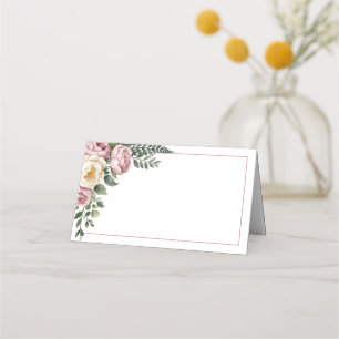 Romantic Pink Garden Peony & Rose Floral Wedding Place Card