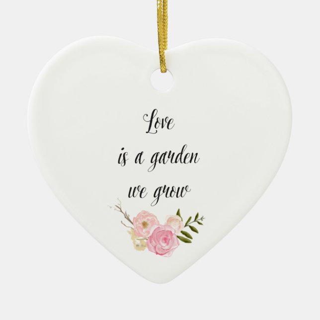 Romantic Pink Garden Watercolor Floral Ceramic Ornament (Front)