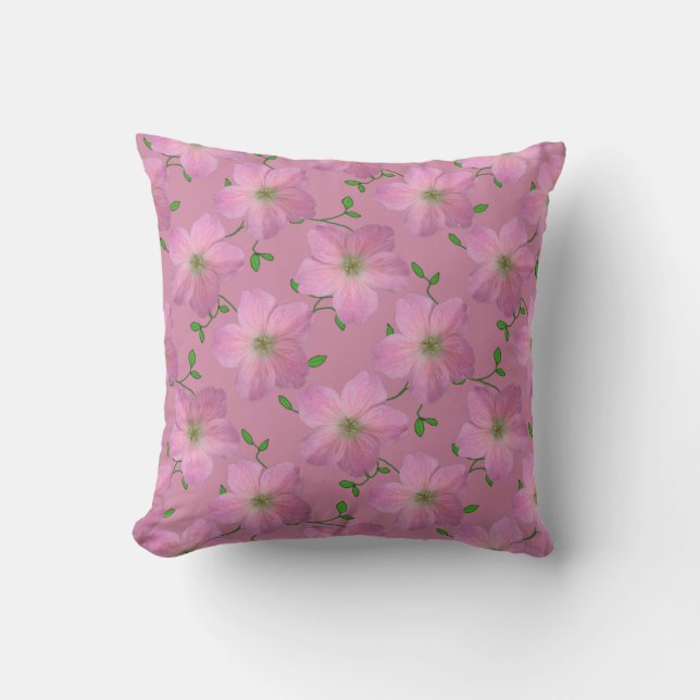 Romantic Pink Geranium Flower on any Colour Throw Pillow (Front)