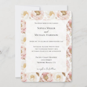 Romantic Pink Gold Floral Wedding Invitation