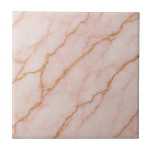 Romantic Pink & Gold Marble Effect Ceramic Tile