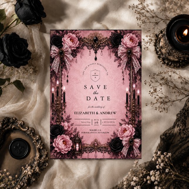 Romantic Pink Goth Wedding Save The Date (Creator Uploaded)