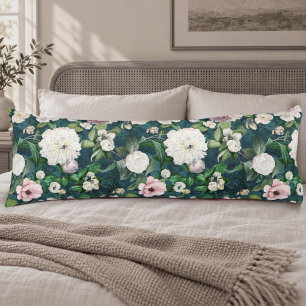 Romantic Pink Green Watercolor Wildflowers Body Pillow