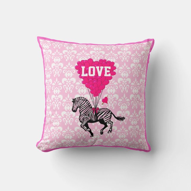 Romantic pink heart and love text throw pillow (Front)