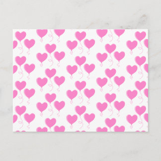 Romantic Pink Heart Balloons Pattern. Postcard