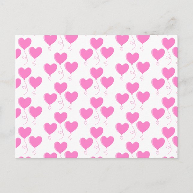 Romantic Pink Heart Balloons Pattern. Postcard (Front)