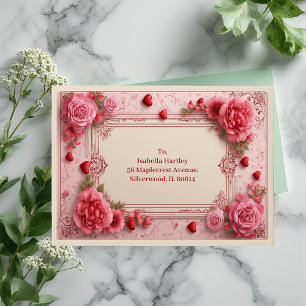 Romantic Pink Heart Motifs Roses Floral Pastel Envelope