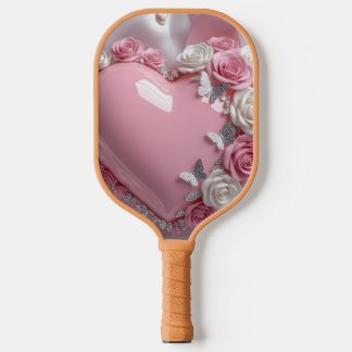 Romantic Pink Heart Rose & Butterfly Elegant  Pickleball Paddle