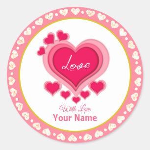 Romantic Pink Hearts Holiday Classic Round Sticker