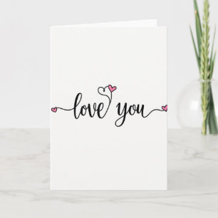 Romantic Pink Hearts Love You Print Card