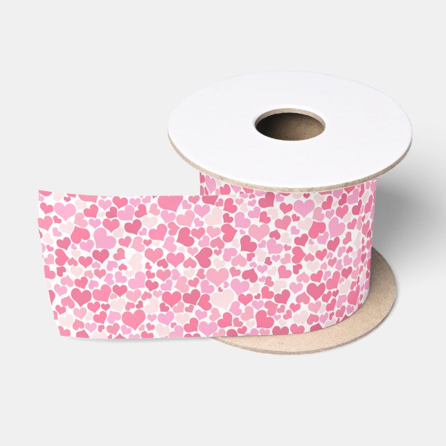 Romantic Pink Hearts Pattern Satin Ribbon (Spool)