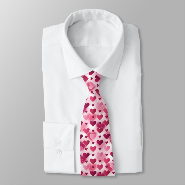 Romantic Pink Hearts Pattern Valentine's Day Theme Tie (Tied)