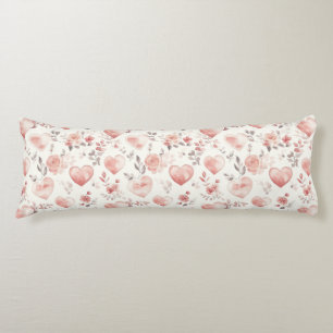 Romantic Pink Hearts Roses Floral Body Pillow