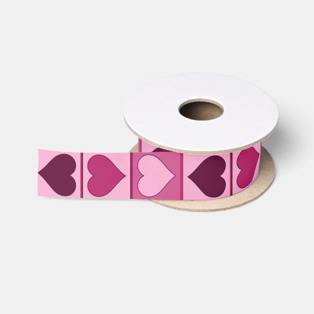 Romantic Pink Hearts Up and Down Satin Ribbon (Spool)