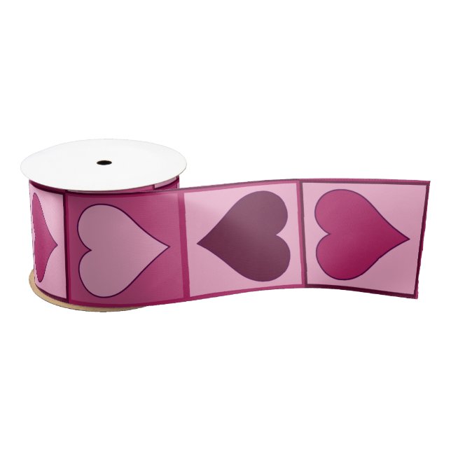Romantic Pink Hearts Up and Down Satin Ribbon (Spool)