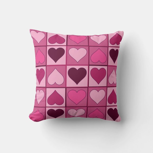 Romantic Pink Hearts Up and Down Throw Pillow (Front)