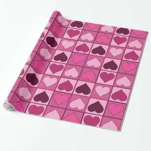 Romantic Pink Hearts Up and Down Wrapping Paper