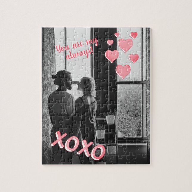Romantic Pink Hearts XOXO 2 Photo Valentine Jigsaw Puzzle (Vertical)