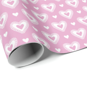 Romantic Pink Lace Hearts Valentine's Day Pattern Wrapping Paper