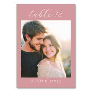 Romantic Pink Minimalist Photo Table Number