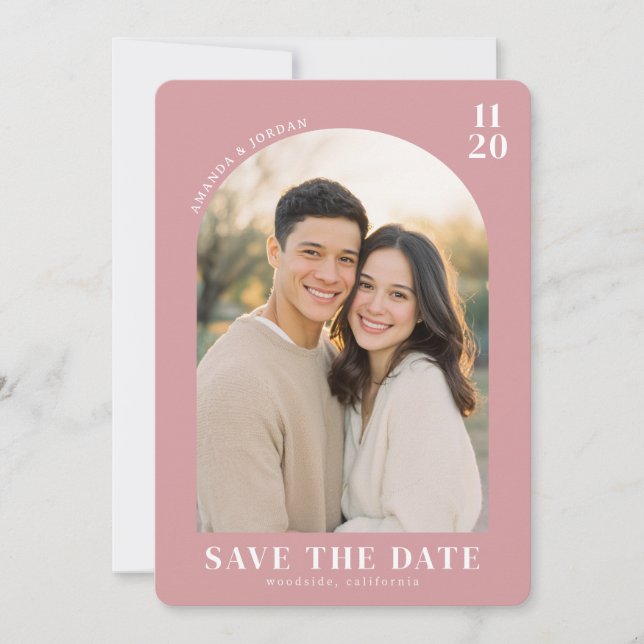Romantic Pink Modern Photo Save The Date (Front)