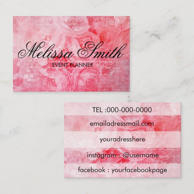 Romantic Pink Old Rose Rustic Bussines Card (Front/Back)