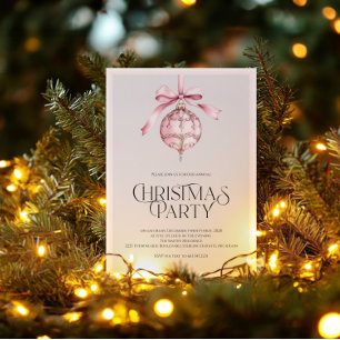 Romantic Pink Ornament Christmas Party Invitation