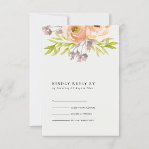 ROMANTIC PINK PEACH BLUSH OFF WHITE FLORAL RSVP CARD