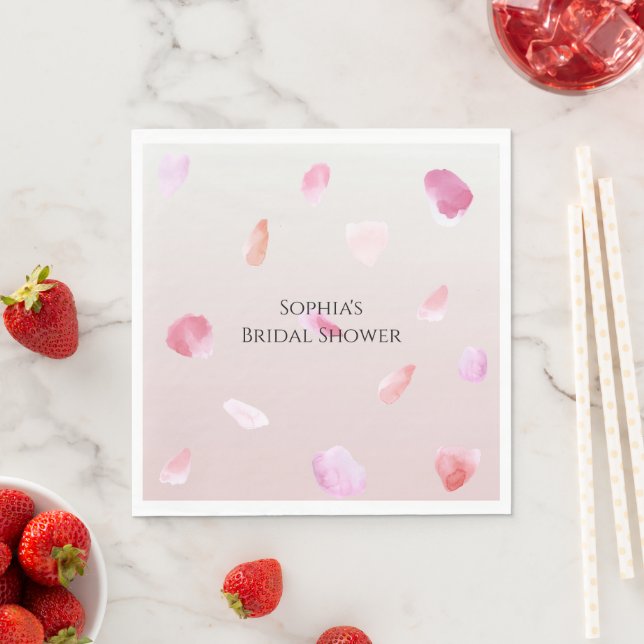 Romantic Pink Peach Rose Petals Bridal Shower Napkin (Insitu)