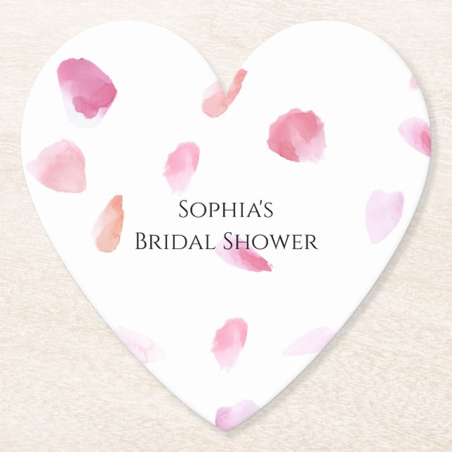 Romantic Pink Peach Rose Petals Bridal Shower Paper Coaster (Front)