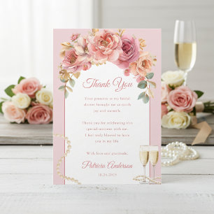 Romantic Pink Pearls & Prosecco Bridal Shower Thank You Card